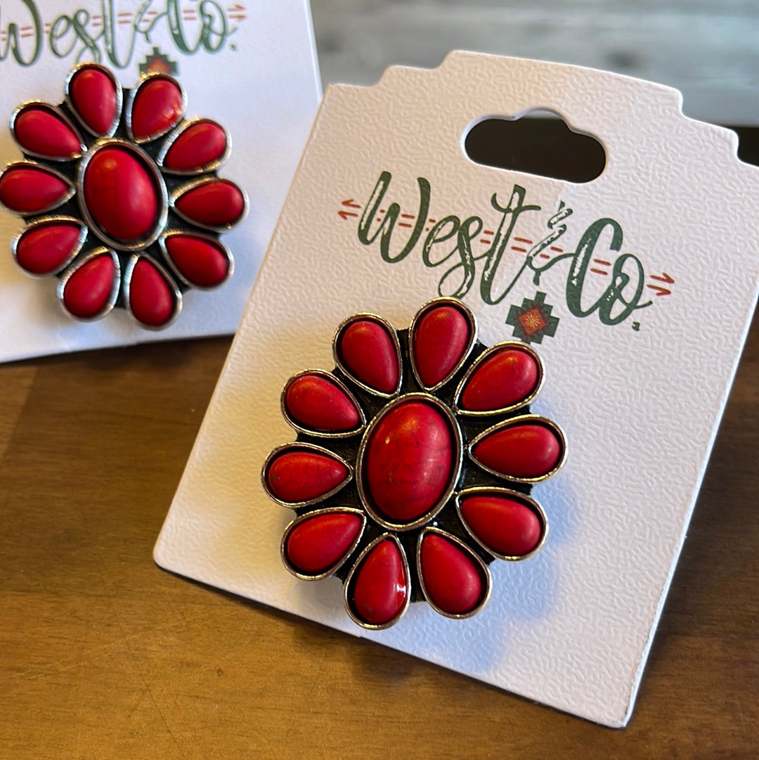 11 Stone Red Flower Ring