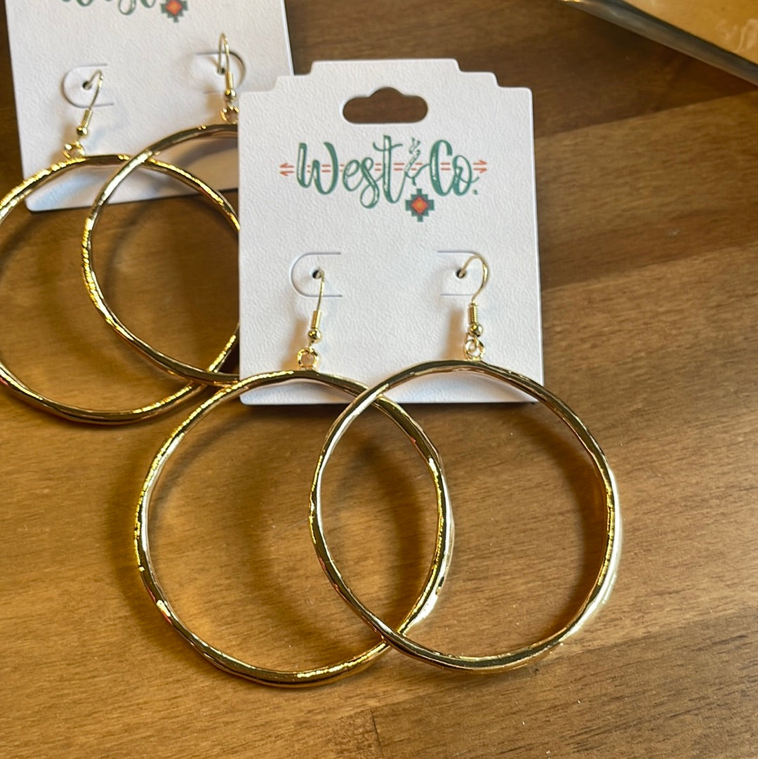 Hammered Hoop Gold Earrings E661G