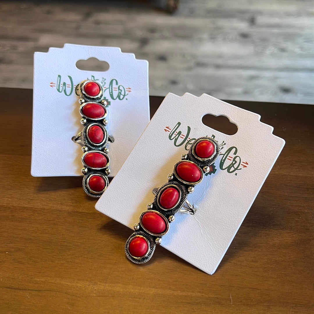 5 Stone Red Elongated Ring