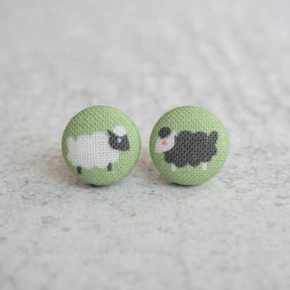 Two Sheep Fabric Button Earrings