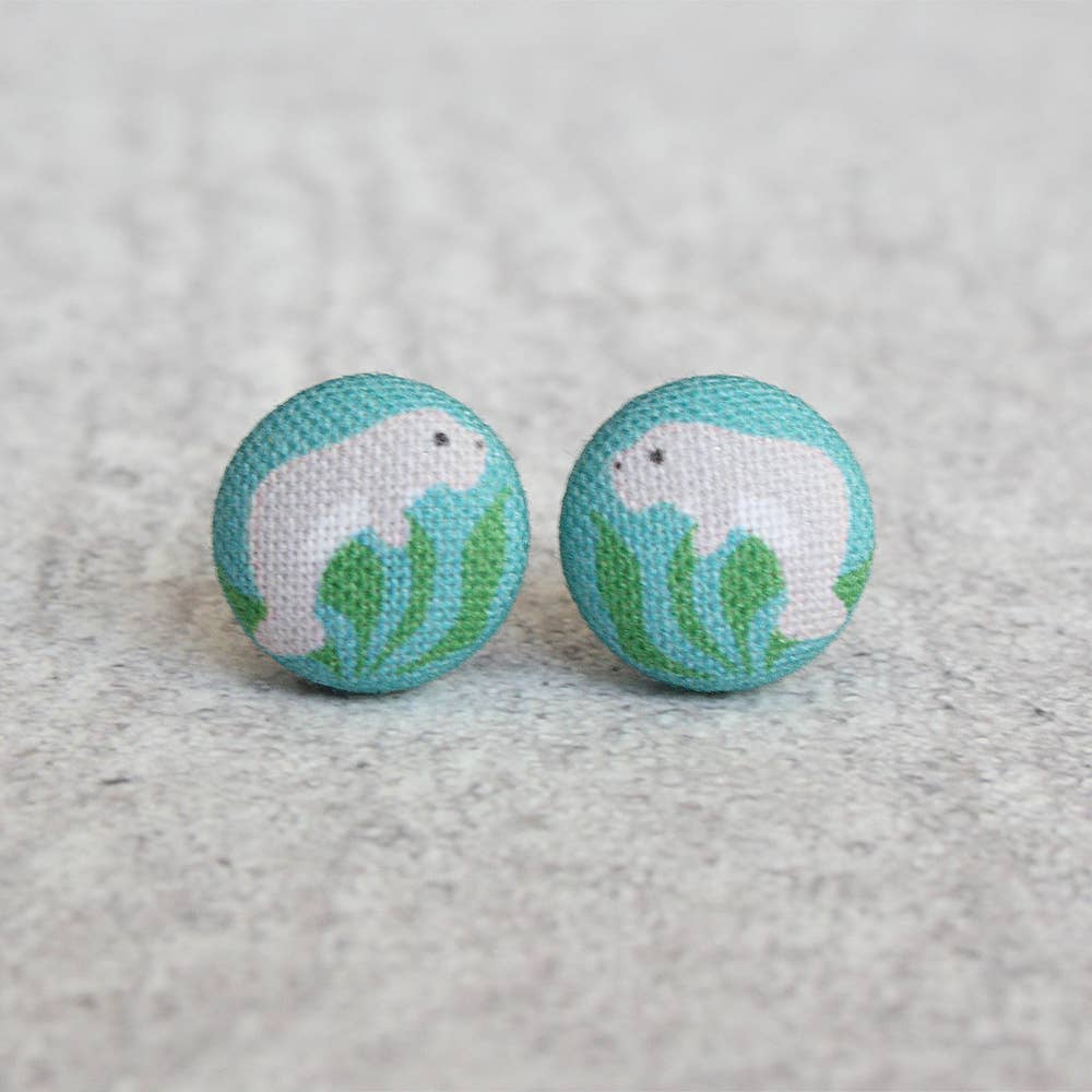 Manatee Fabric Button Earrings