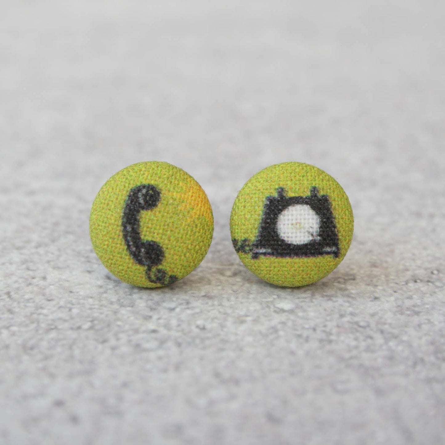 Landline Phone Fabric Button Earrings