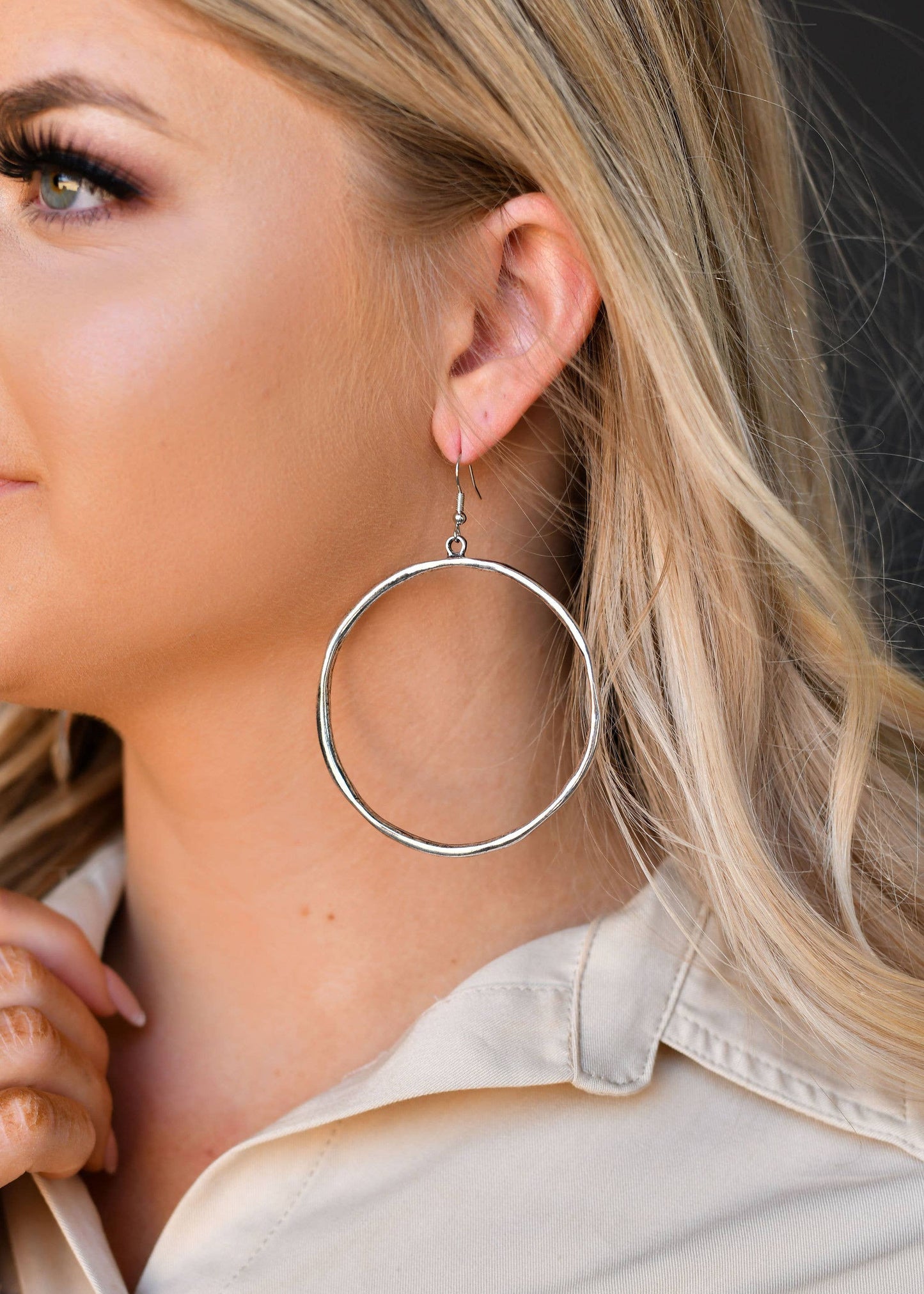 Large Silver Hoop Earring on Fishhook