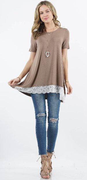 Lace Trim Tunic Mocha