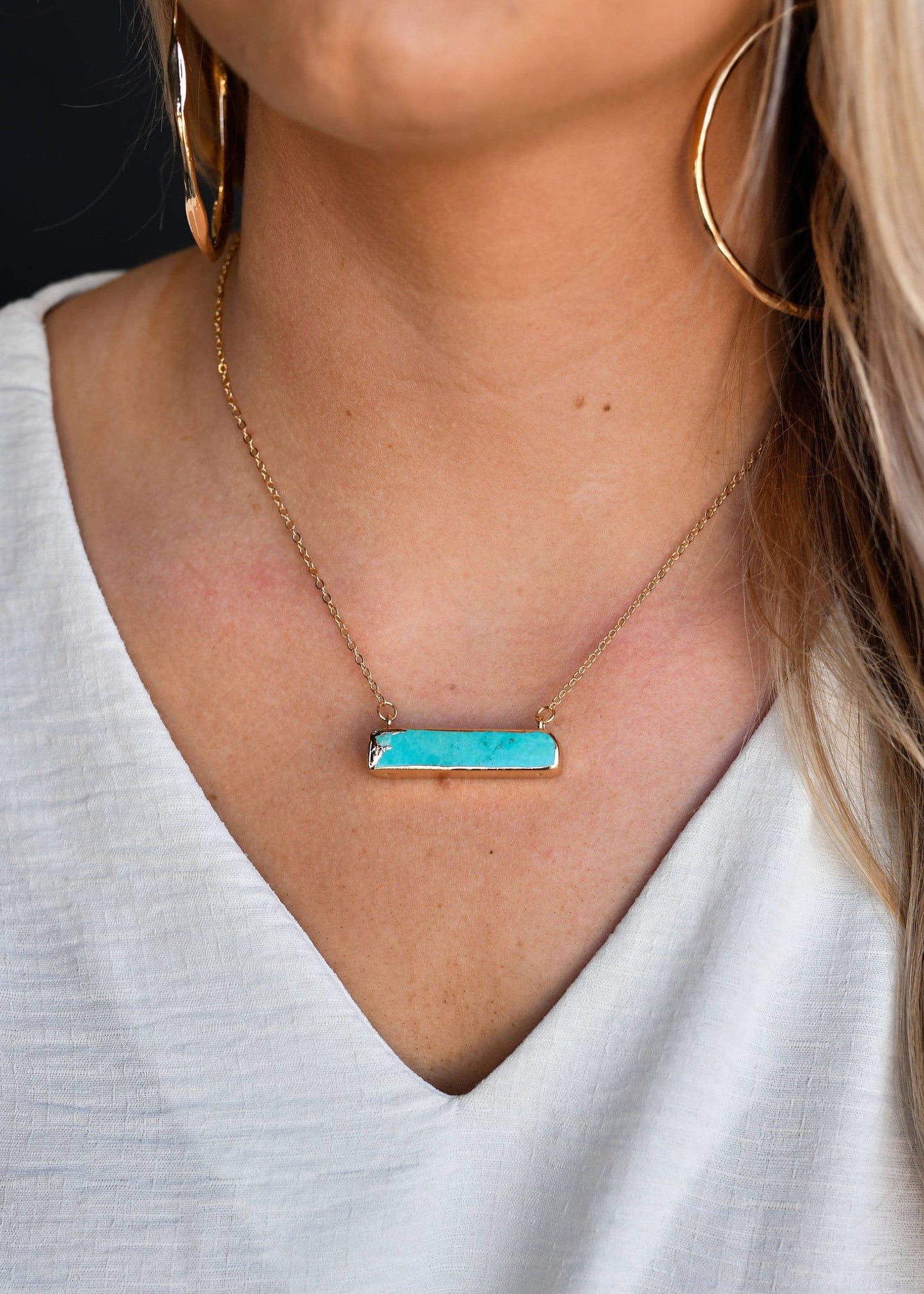 Dainty Gold Necklace w/Turq Bar