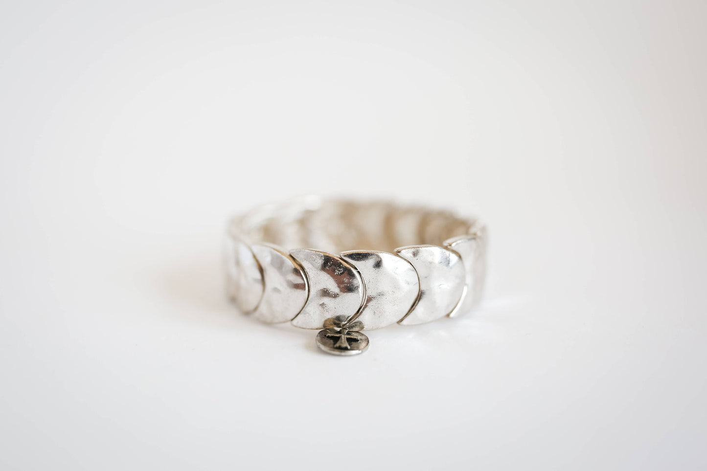 Burnished Silver Crescent Stretch Bracelet