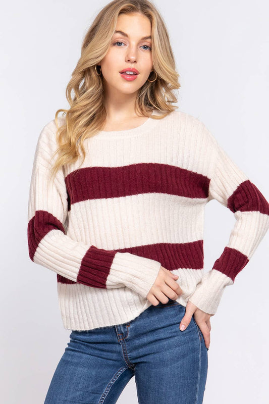 Samantha Striped Sweater Burgundy