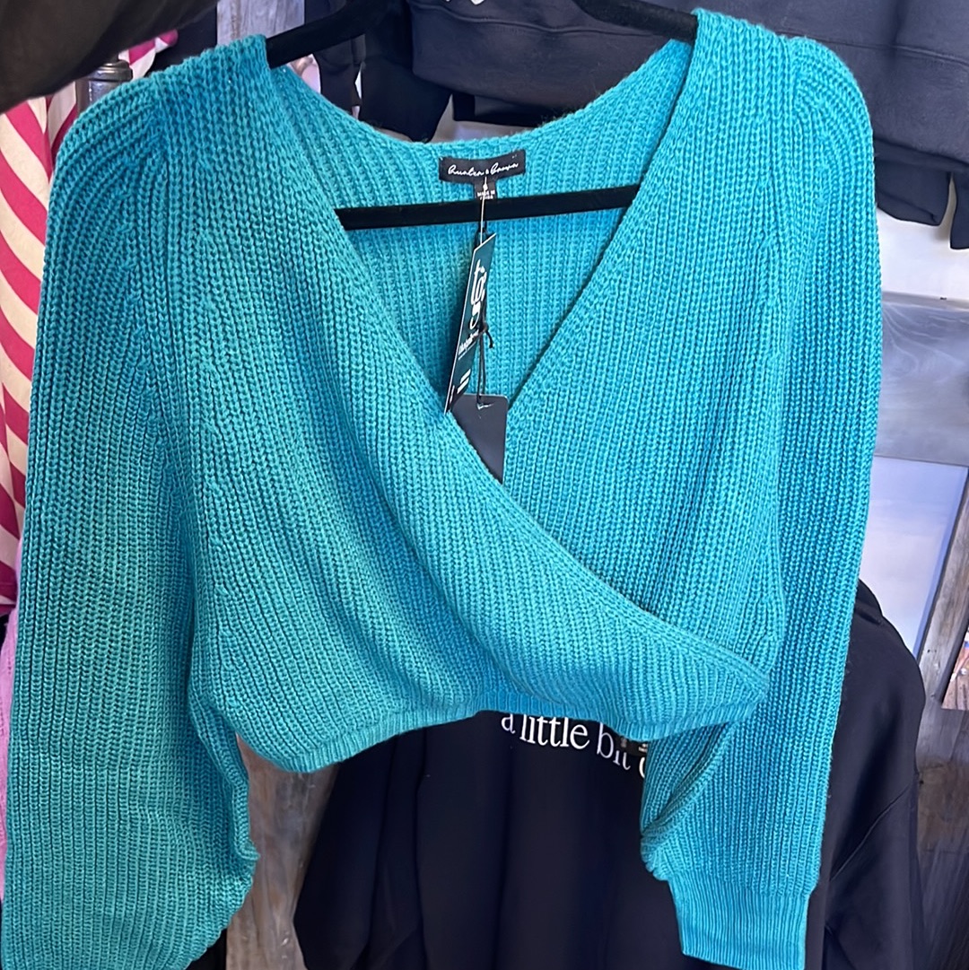 Cross Crop Turquoise Sweater