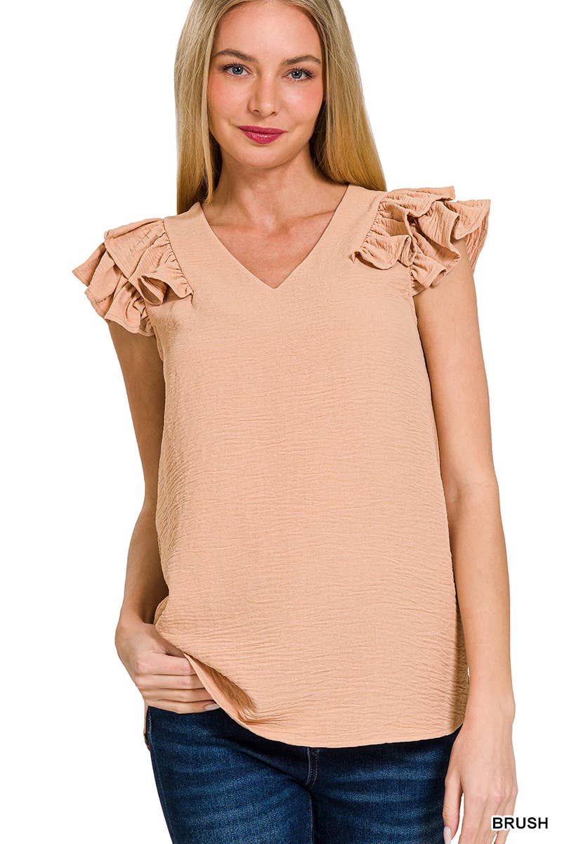 Woven Airflow Ruffle Top Brush