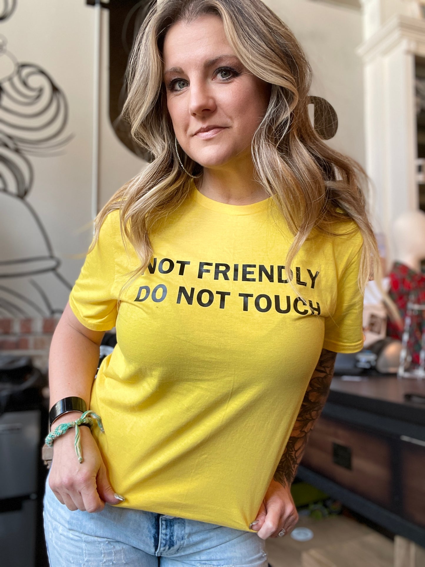 Not Friendly Do Not Touch Yellow Tee