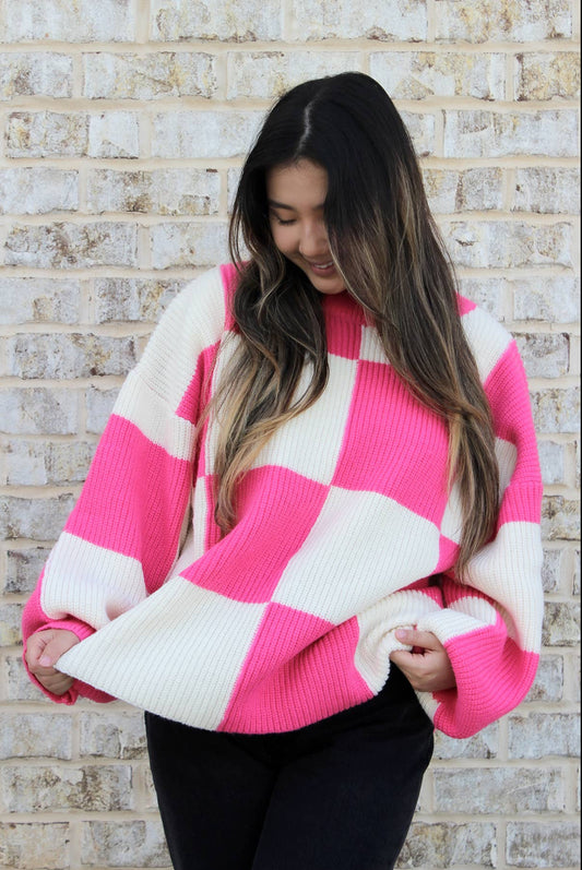 Maegs Oversized Checkered Sweater Pink