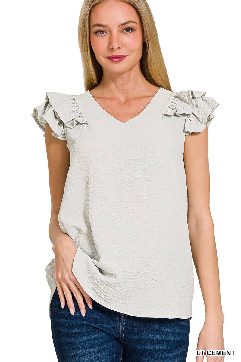 Woven Airflow Ruffle Top Grey