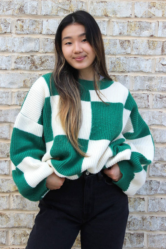 Maegs Oversized Checkered Sweater Green