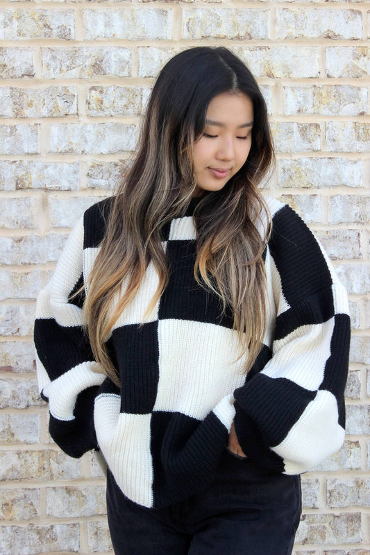 Maegs Oversized Checkered Sweater Black