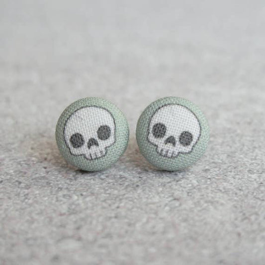 Adorable Skulls Fabric Button Earrings