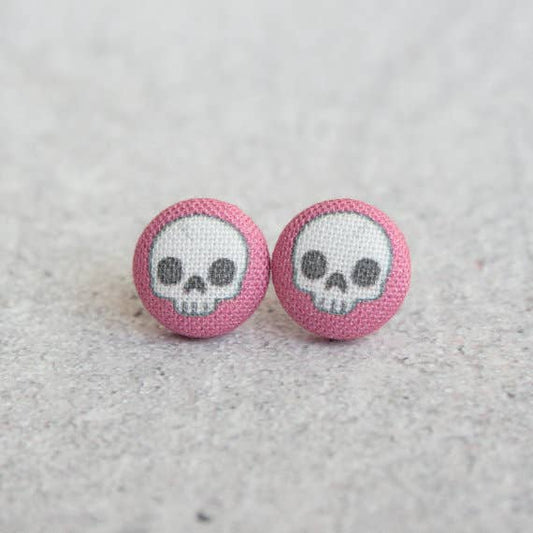 Adorable Skulls in Hot Pink Fabric Button Earrings