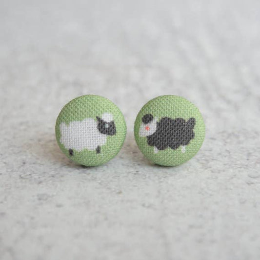Two Sheep Fabric Button Earrings