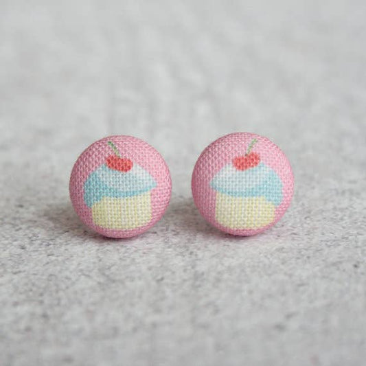 Birthday Cupcake Fabric Button Earrings