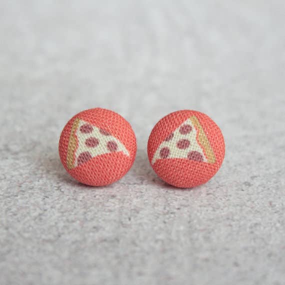 Pizza Fabric Button Earrings