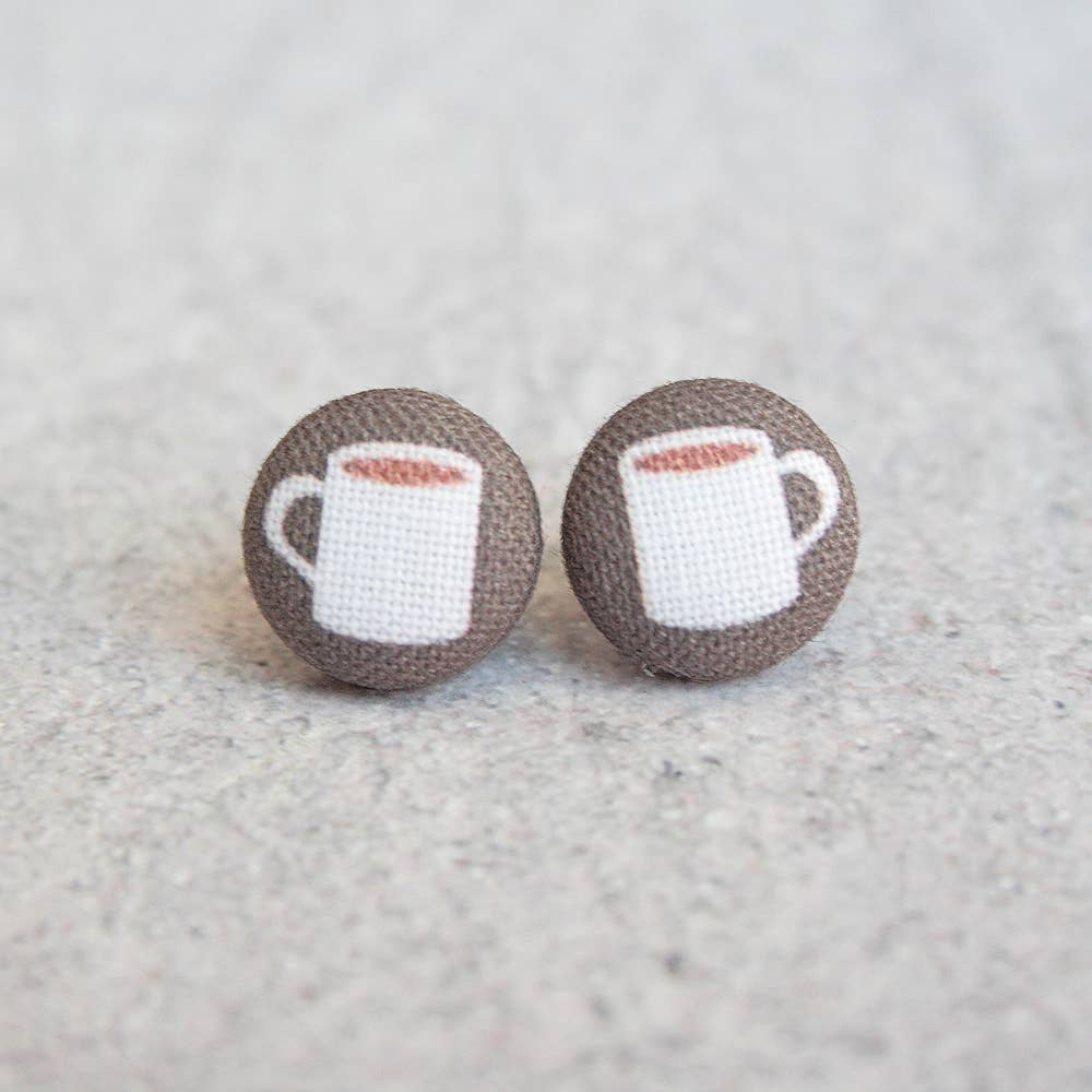 Coffee Fabric Button Earrings