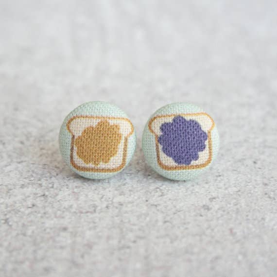 Peanut Butter and Jelly Fabric Button Earrings