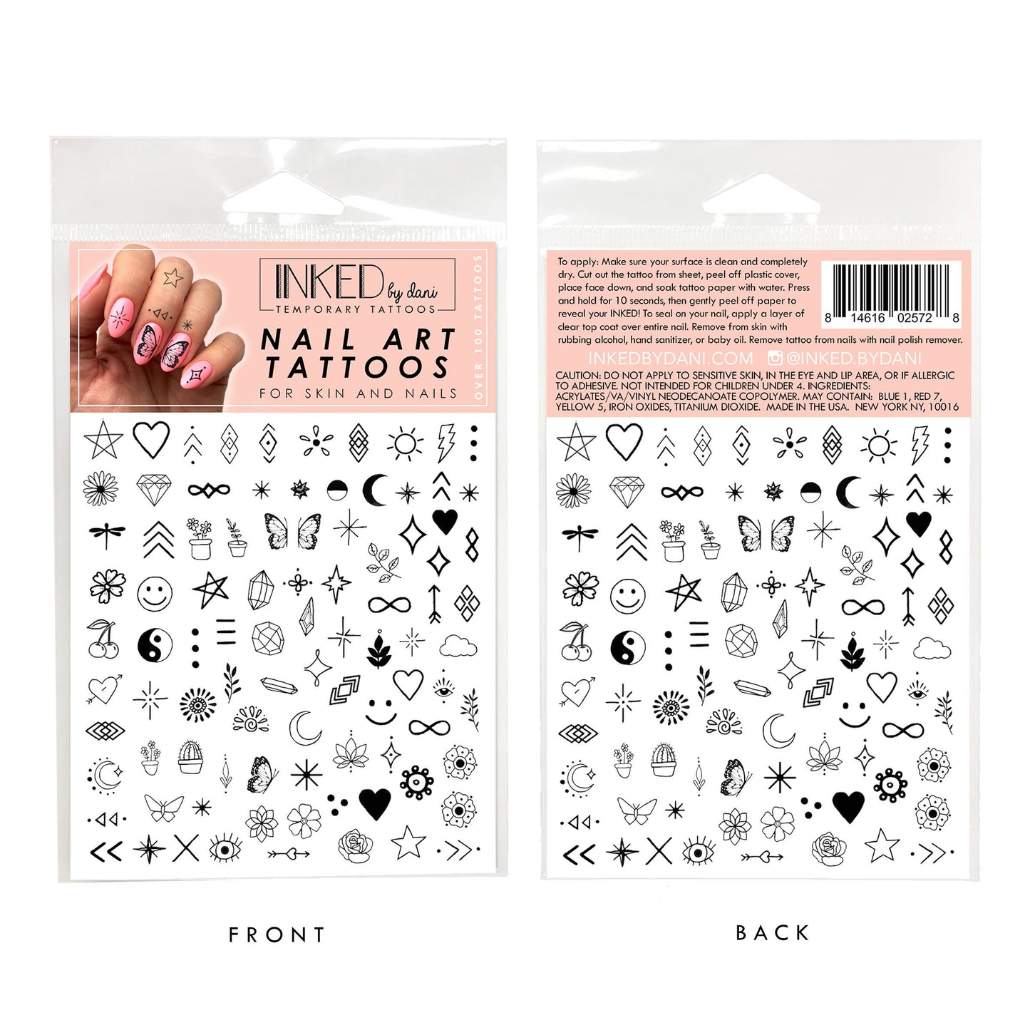 Nail Art Temporary Tattoo Pack - Black