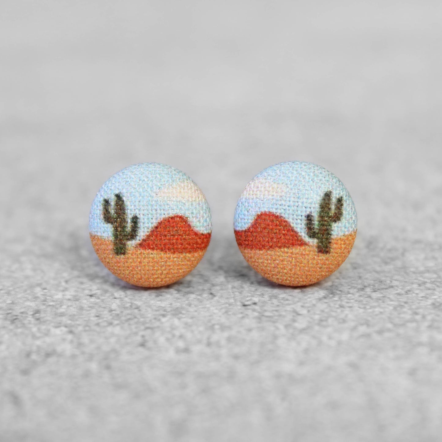Tiny Desert Cactus Fabric Button Earrings