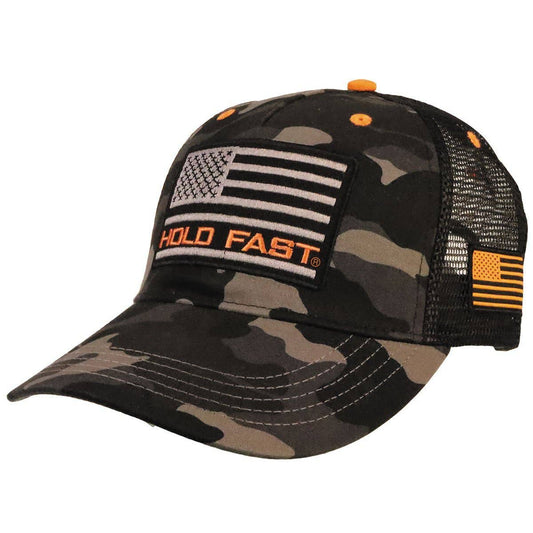 HOLD FAST Mens Cap Black And Grey Camo Flag