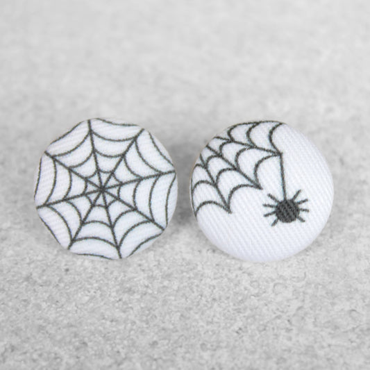 Bold 7/8 Inch Spider Web Halloween Fabric Button Earrings